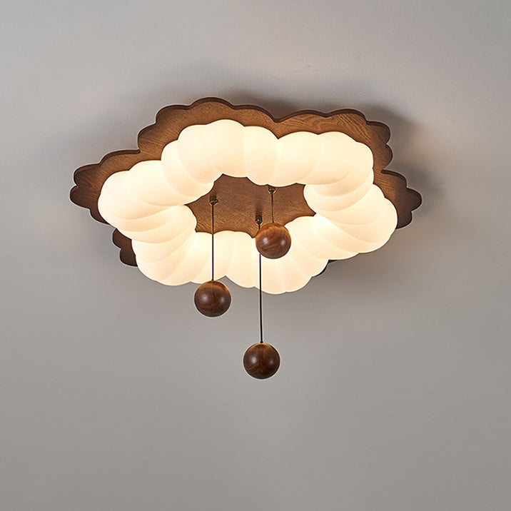 Luz de techo LED de montaje empotrado con forma de flor retro contemporánea de madera para dormitorio 