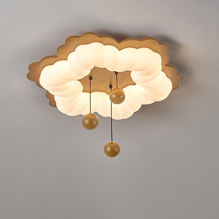 Luz de techo LED de montaje empotrado con forma de flor retro contemporánea de madera para dormitorio 