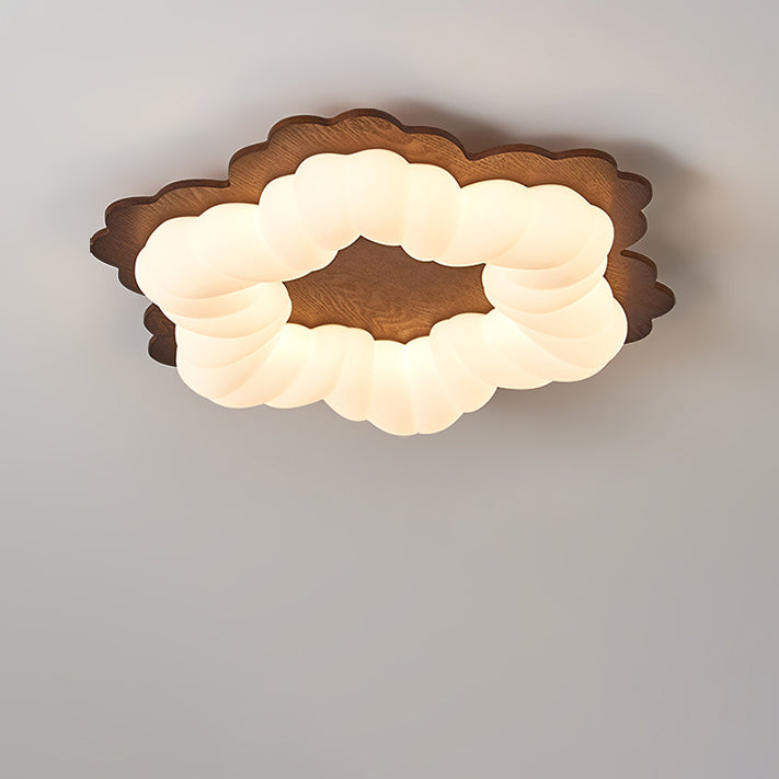 Luz de techo LED de montaje empotrado con forma de flor retro contemporánea de madera para dormitorio 