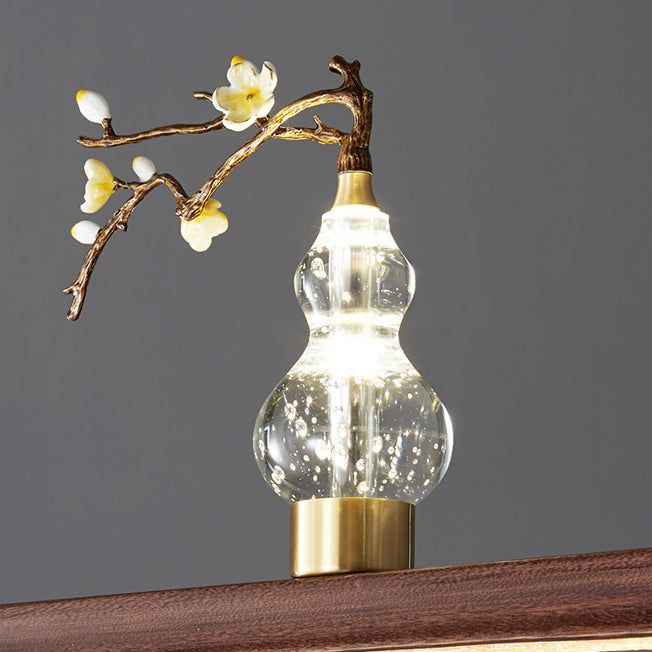 Traditional Chinese Crystal Gourd Ebony Copper LED Chandeliers Island Light For Dining Room
