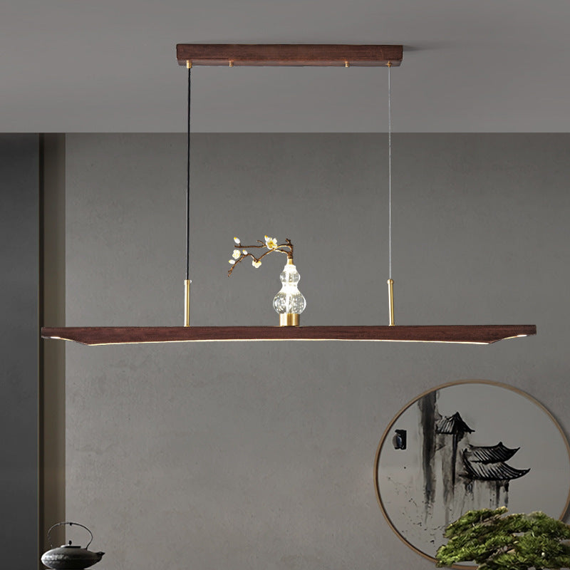 Traditional Chinese Crystal Gourd Ebony Copper LED Chandeliers Island Light For Dining Room