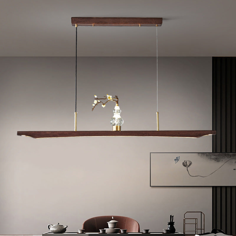 Traditional Chinese Crystal Gourd Ebony Copper LED Chandeliers Island Light For Dining Room