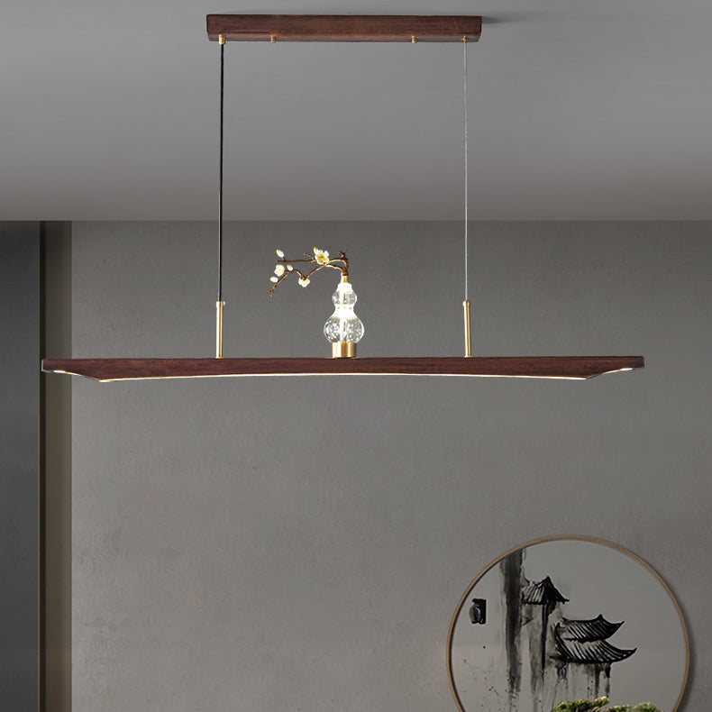 Traditional Chinese Crystal Gourd Ebony Copper LED Chandeliers Island Light For Dining Room