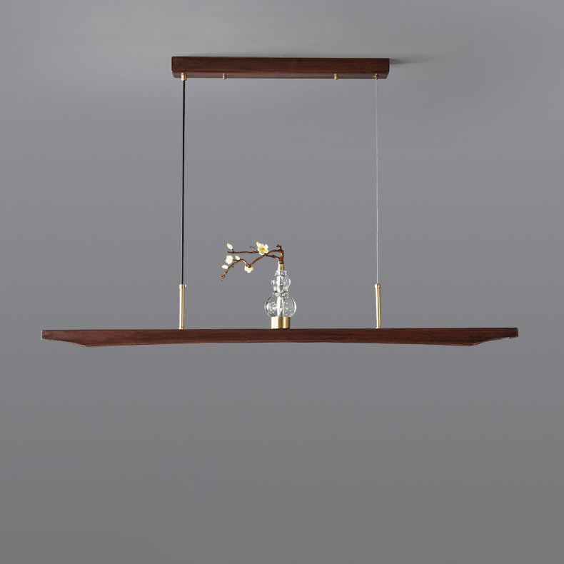 Traditional Chinese Crystal Gourd Ebony Copper LED Chandeliers Island Light For Dining Room
