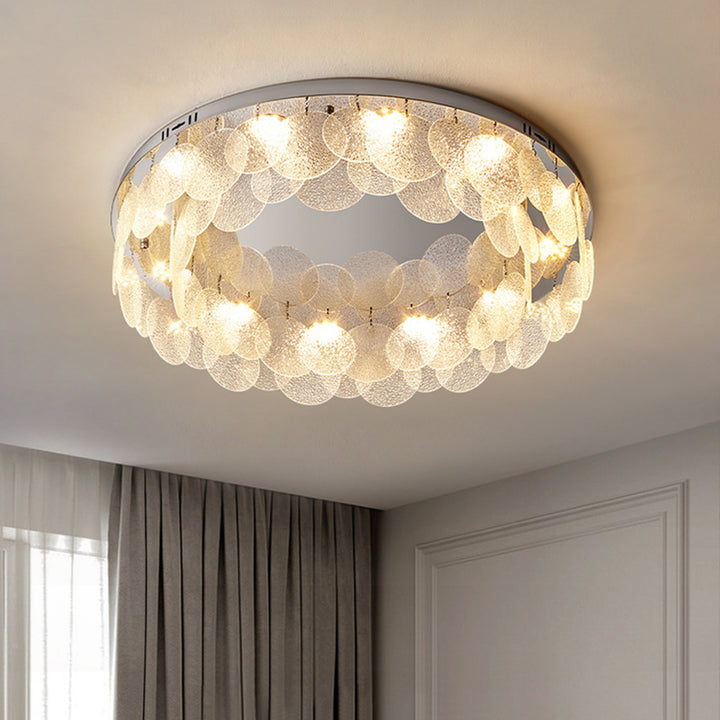 Zeitgenössische Luxus Runde Edelstahl Glas LED Deckenleuchte für das Wohnzimmer 