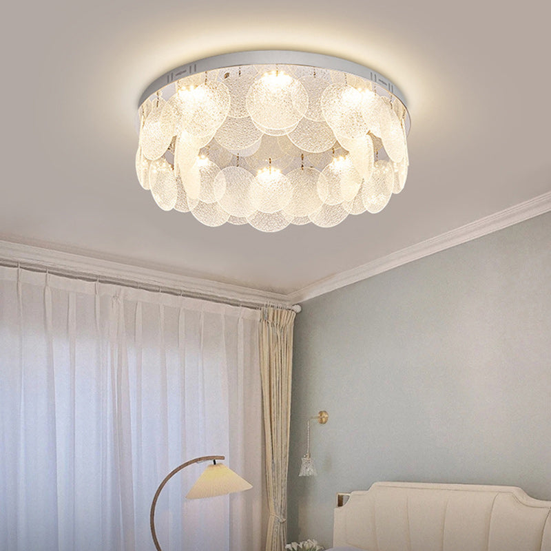 Zeitgenössische Luxus Runde Edelstahl Glas LED Deckenleuchte für das Wohnzimmer 