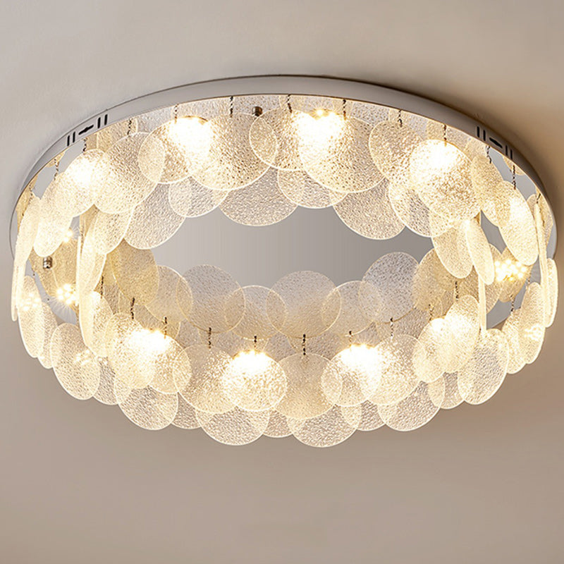 Contemporary Luxury Round Stainless Steel Glass LED Flush Mount Ceiling Light For Living Room