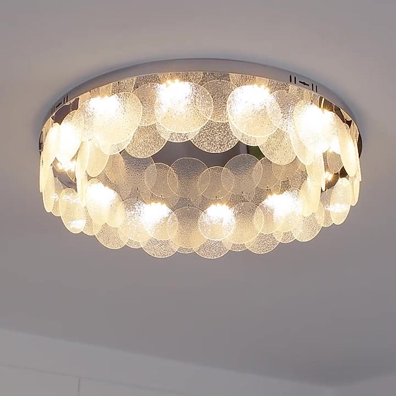 Zeitgenössische Luxus Runde Edelstahl Glas LED Deckenleuchte für das Wohnzimmer 