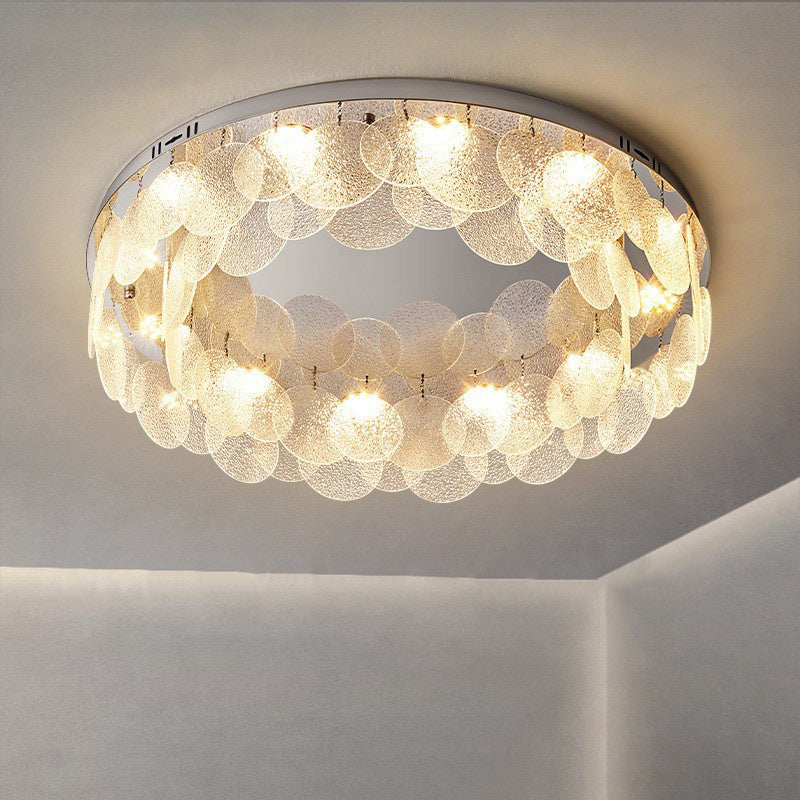 Zeitgenössische Luxus Runde Edelstahl Glas LED Deckenleuchte für das Wohnzimmer 