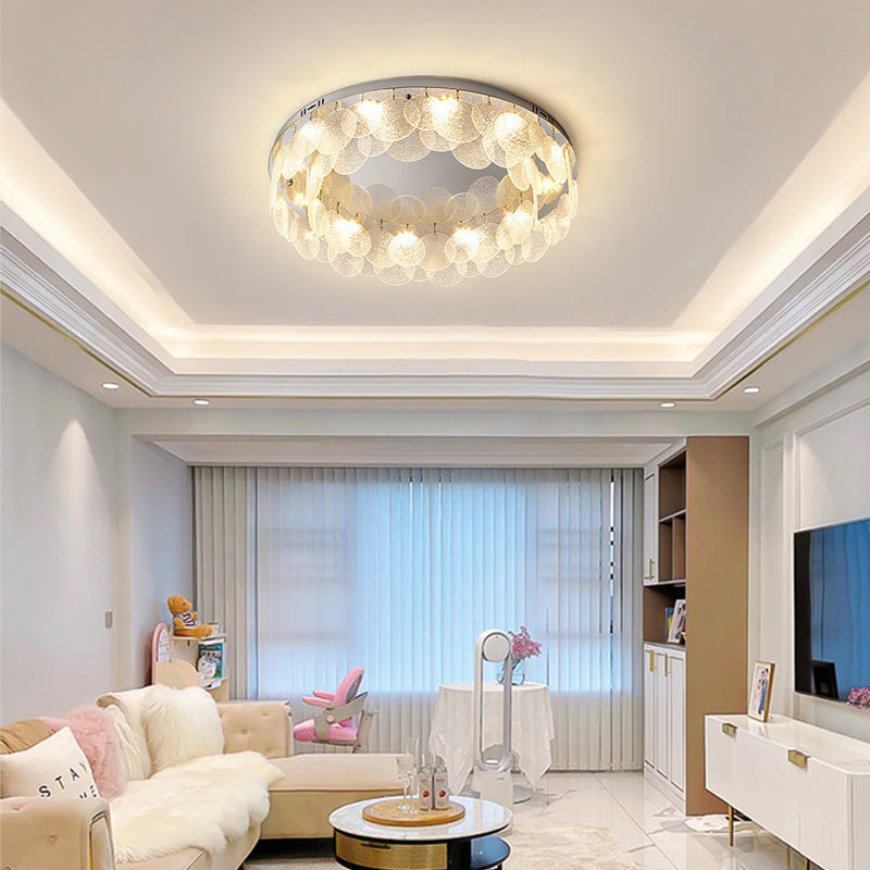 Contemporary Luxury Round Stainless Steel Glass LED Flush Mount Ceiling Light For Living Room