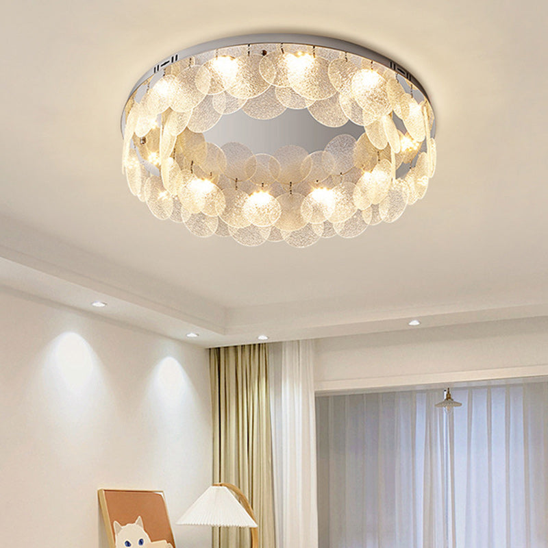 Zeitgenössische Luxus Runde Edelstahl Glas LED Deckenleuchte für das Wohnzimmer 