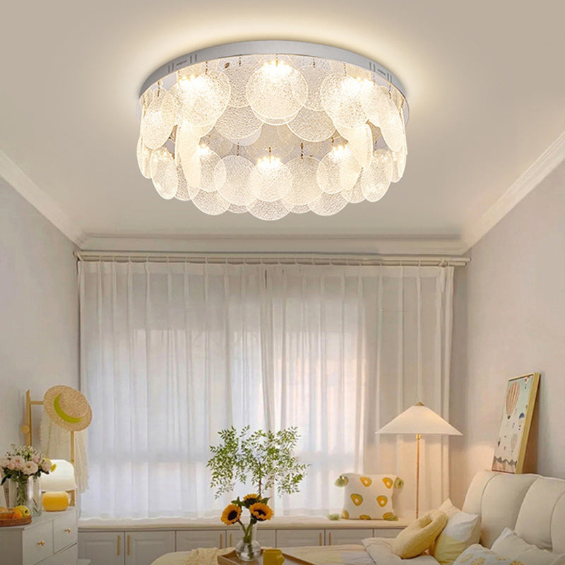 Zeitgenössische Luxus Runde Edelstahl Glas LED Deckenleuchte für das Wohnzimmer 