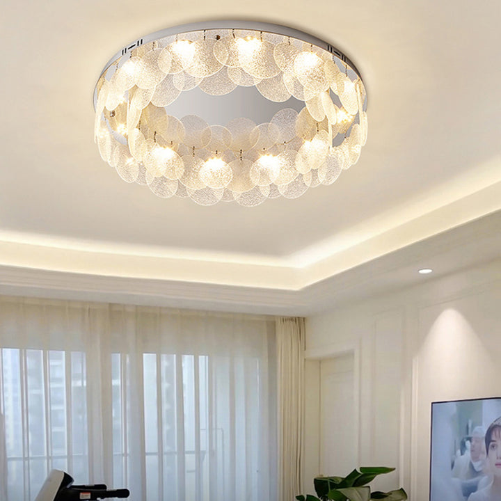 Zeitgenössische Luxus Runde Edelstahl Glas LED Deckenleuchte für das Wohnzimmer 