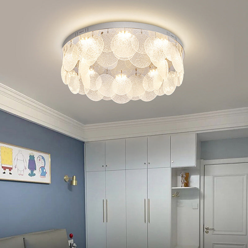 Zeitgenössische Luxus Runde Edelstahl Glas LED Deckenleuchte für das Wohnzimmer 