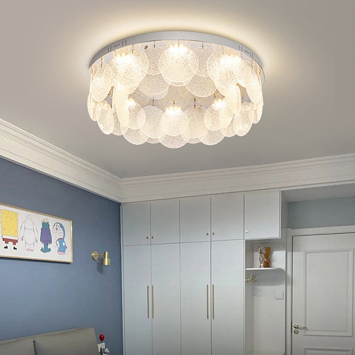 Zeitgenössische Luxus Runde Edelstahl Glas LED Deckenleuchte für das Wohnzimmer 
