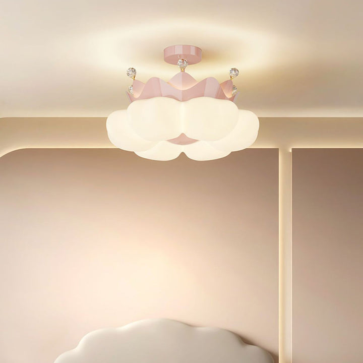 Contemporary Nordic Dome Crown Iron PE Crystal Lampshade LED Chandeliers For Bedroom