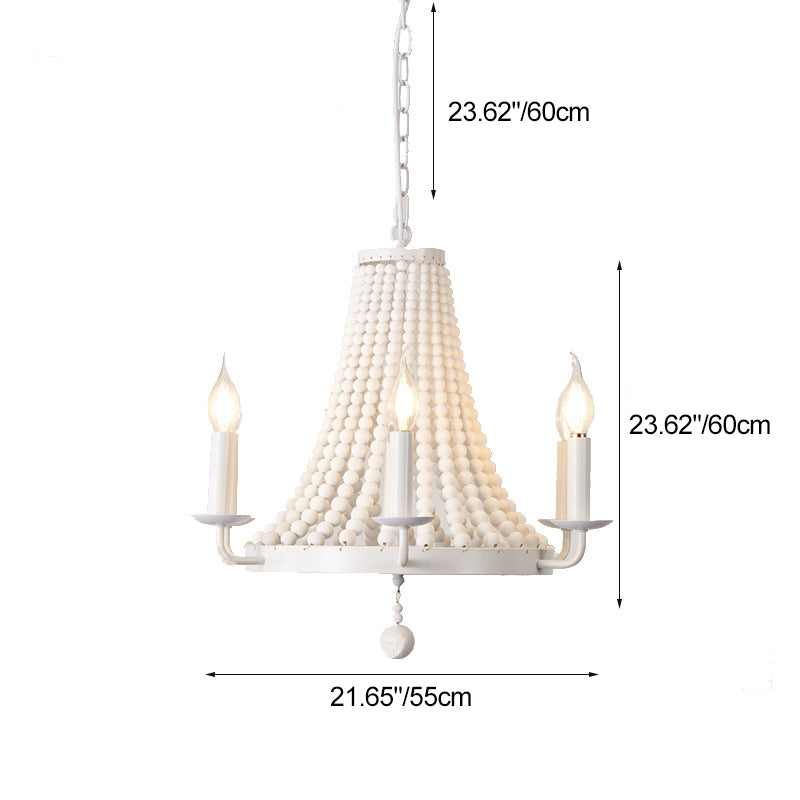 Moderno candelabro de madera con cuentas de hierro de 6 luces en forma de domo trapezoidal minimalista para sala de estar 