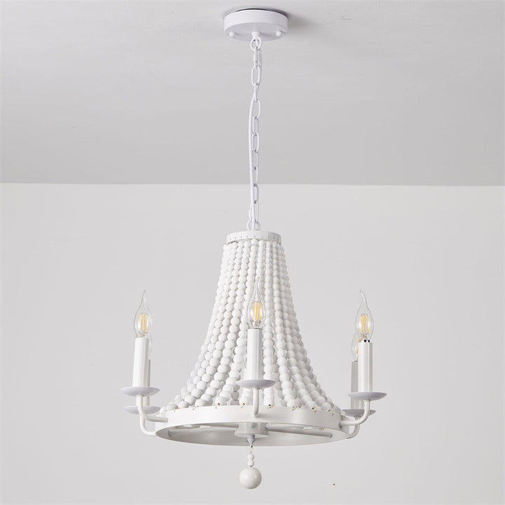 Moderner minimalistischer Kuppel-Trapez-Kronleuchter mit Holzkugeln und Eisen, 6 Lichter, für das Wohnzimmer 