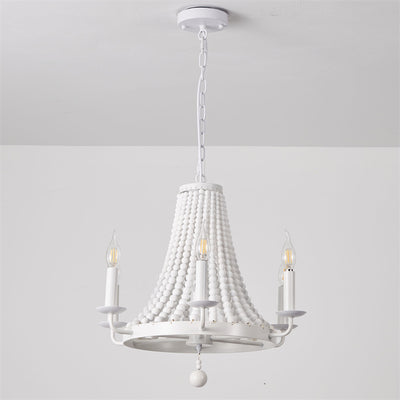 Moderno candelabro de madera con cuentas de hierro de 6 luces en forma de domo trapezoidal minimalista para sala de estar 