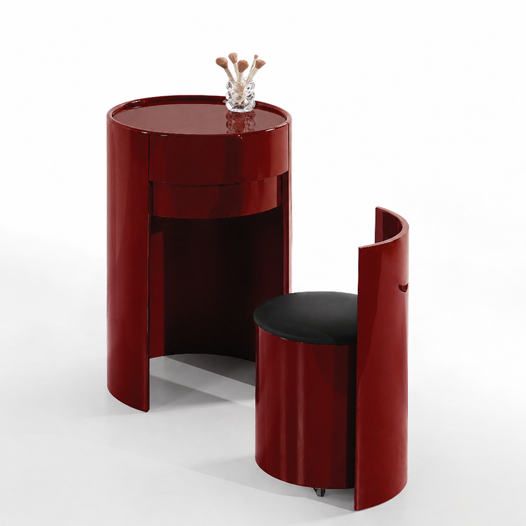 Nordic Round Makeup Vanity Set - MDF Dressing Table With 2 Drawers &amp; Rolling Storage Chair