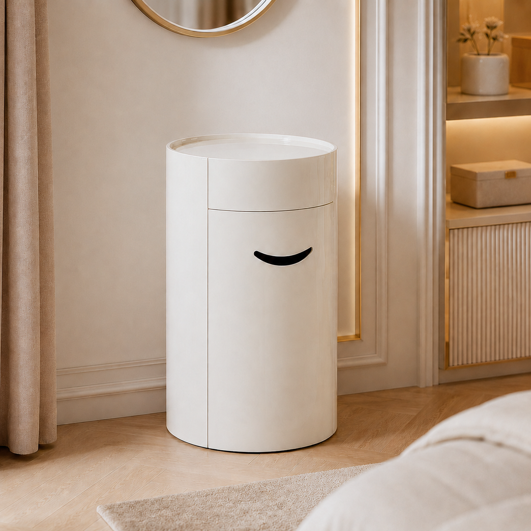 Nordic Round Makeup Vanity Set - MDF Dressing Table With 2 Drawers &amp; Rolling Storage Chair