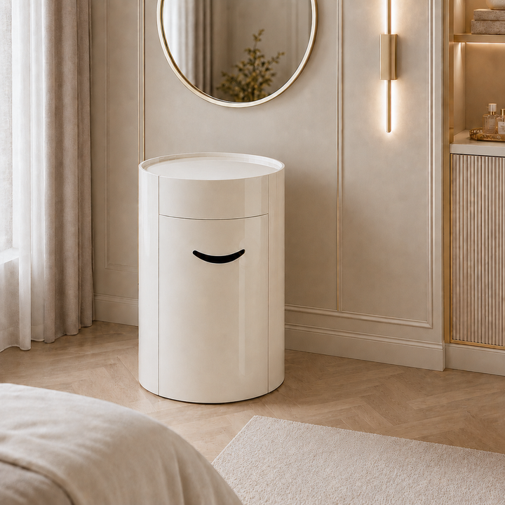 Nordic Round Makeup Vanity Set - MDF Dressing Table With 2 Drawers &amp; Rolling Storage Chair