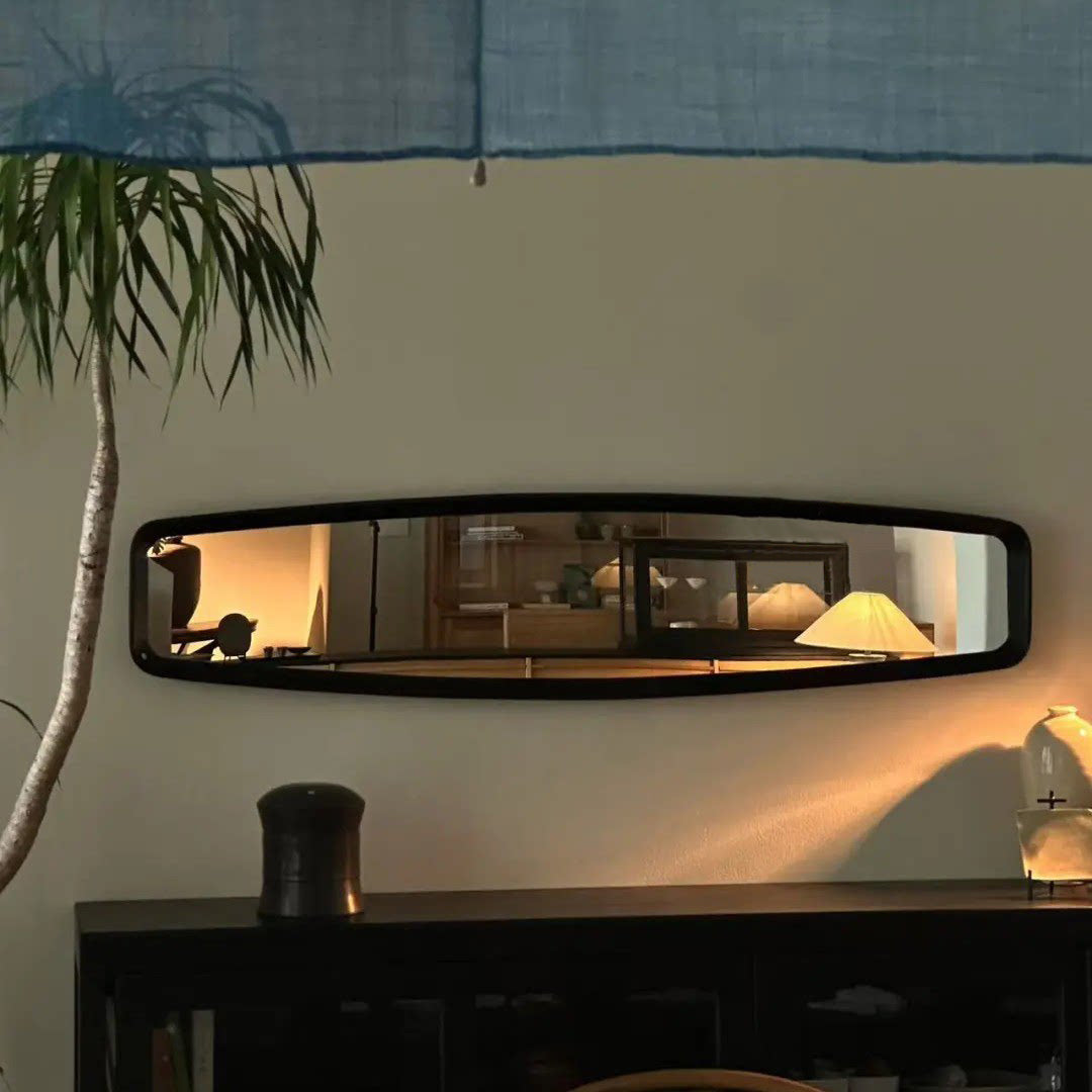 Contemporary Retro MDF &amp; Glass Rounded-Corner Long Wall Mirror For Living Room