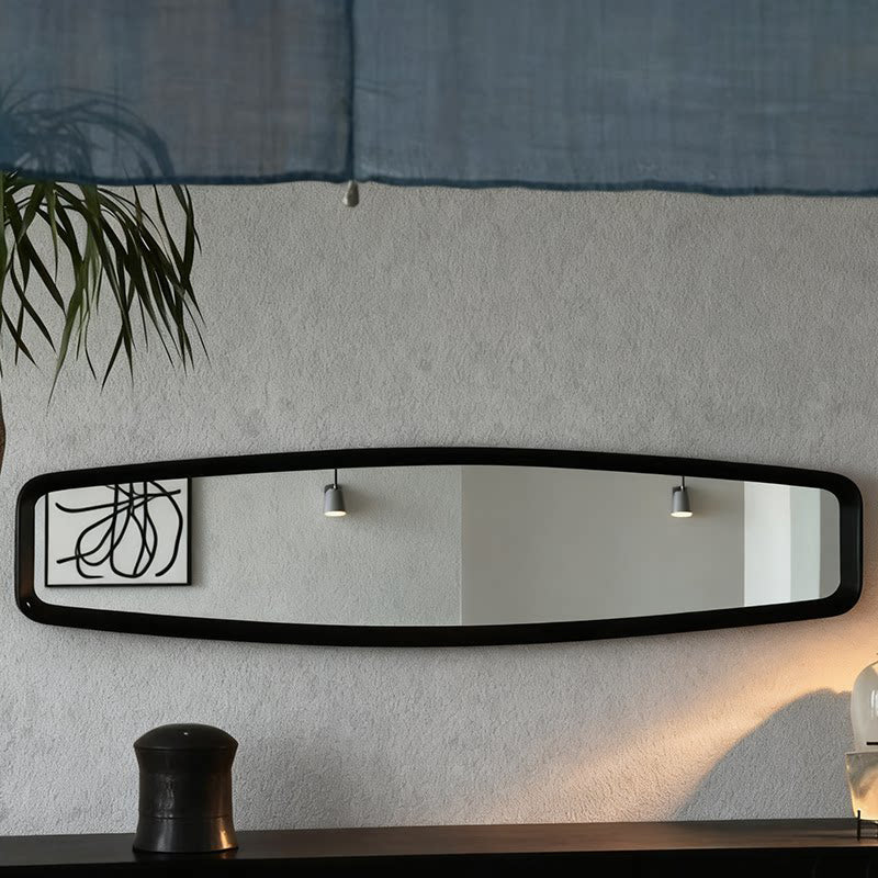 Contemporary Retro MDF &amp; Glass Rounded-Corner Long Wall Mirror For Living Room