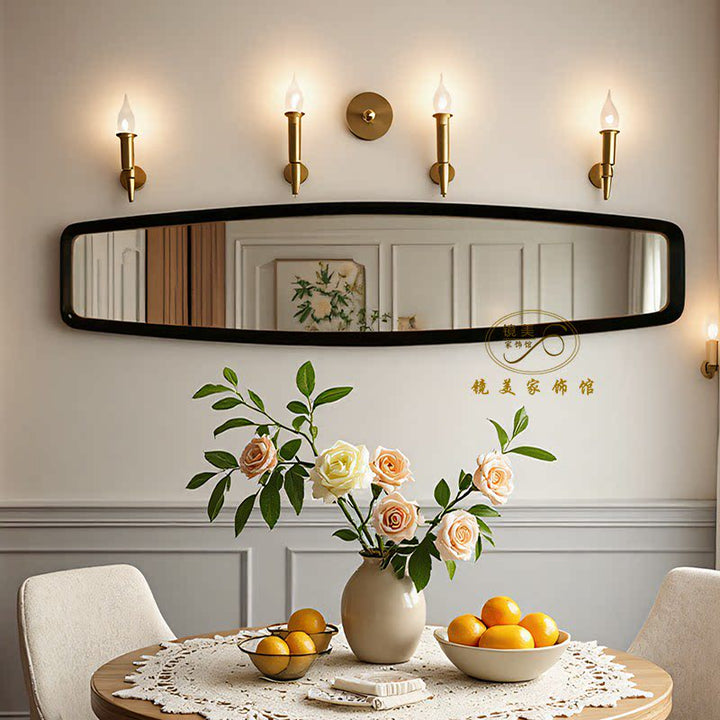 Contemporary Retro MDF &amp; Glass Rounded-Corner Long Wall Mirror For Living Room
