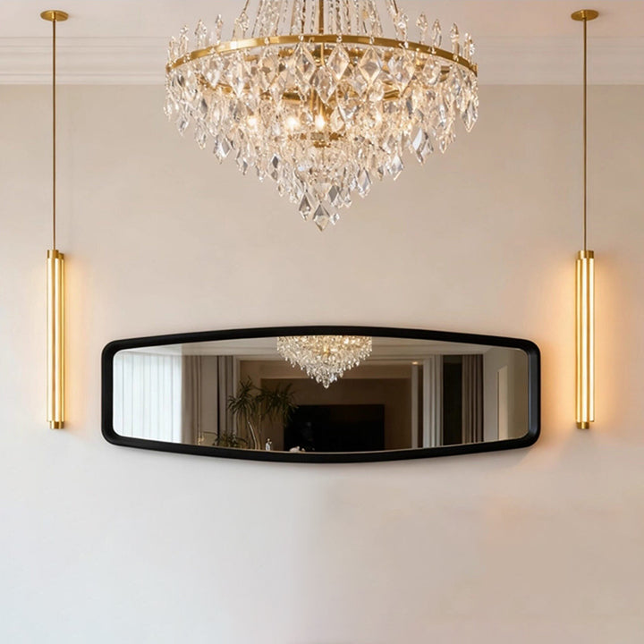 Contemporary Retro MDF &amp; Glass Rounded-Corner Long Wall Mirror For Living Room