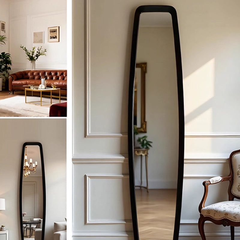 Contemporary Retro MDF &amp; Glass Rounded-Corner Long Wall Mirror For Living Room