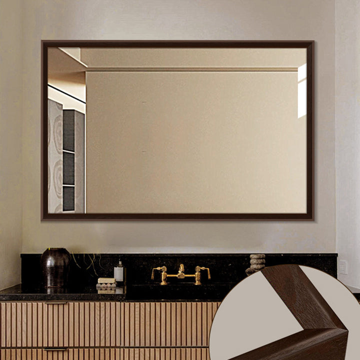 Moderner minimalistischer rechteckiger wasserdichter Badezimmer-Wandspiegel aus massivem Kiefernholz mit hochtransparentem Glas für Schlafzimmer und Badezimmer 