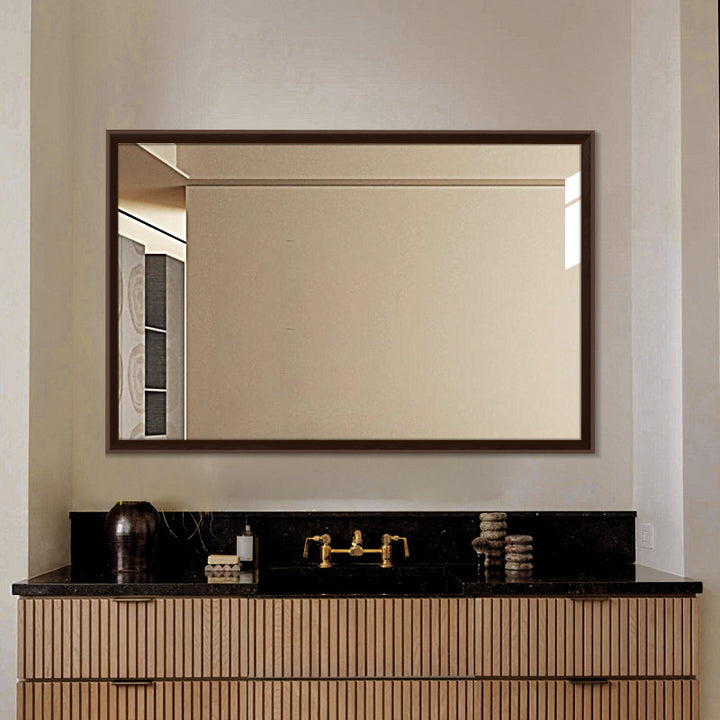 Moderner minimalistischer rechteckiger wasserdichter Badezimmer-Wandspiegel aus massivem Kiefernholz mit hochtransparentem Glas für Schlafzimmer und Badezimmer 