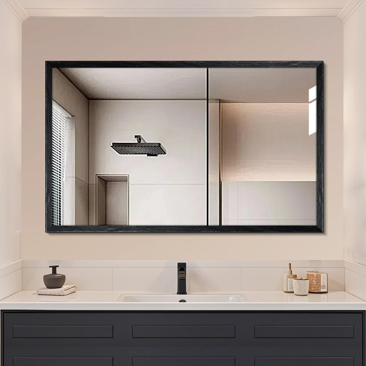 Moderner minimalistischer rechteckiger wasserdichter Badezimmer-Wandspiegel aus massivem Kiefernholz mit hochtransparentem Glas für Schlafzimmer und Badezimmer 