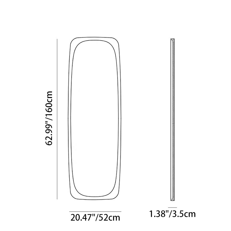 Zeitgenössischer nordischer rechteckiger Ganzkörperspiegel mit abgerundeten Ecken aus Walnuss-Massivholz, Sperrholz und Glas, freistehend &amp; wandmontiert, für Schlafzimmer und Wohnzimmer 