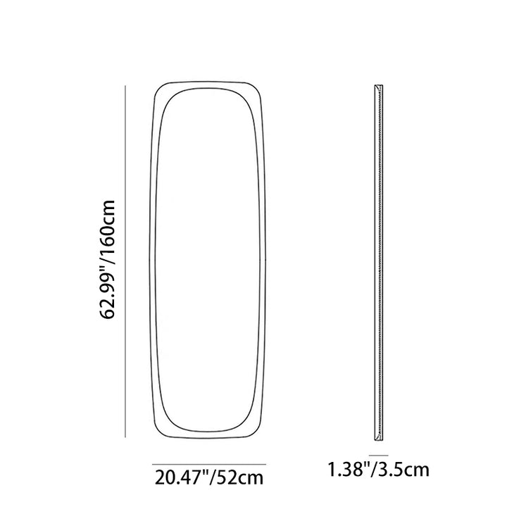 Zeitgenössischer nordischer rechteckiger Ganzkörperspiegel mit abgerundeten Ecken aus Walnuss-Massivholz, Sperrholz und Glas, freistehend &amp; wandmontiert, für Schlafzimmer und Wohnzimmer 