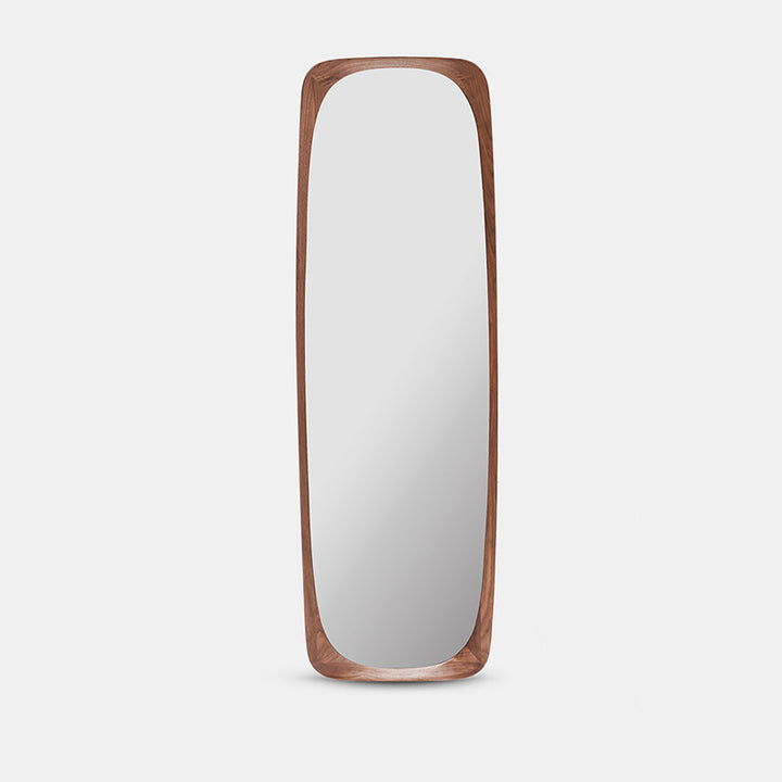 Zeitgenössischer nordischer rechteckiger Ganzkörperspiegel mit abgerundeten Ecken aus Walnuss-Massivholz, Sperrholz und Glas, freistehend &amp; wandmontiert, für Schlafzimmer und Wohnzimmer 