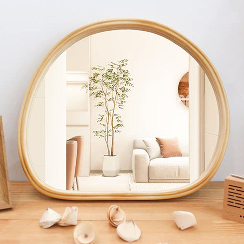 Moderner nordischer ovaler Wandspiegel aus Sperrholz aus Holz, Schmink- und Kosmetikspiegel für Badezimmer und Schlafzimmer 