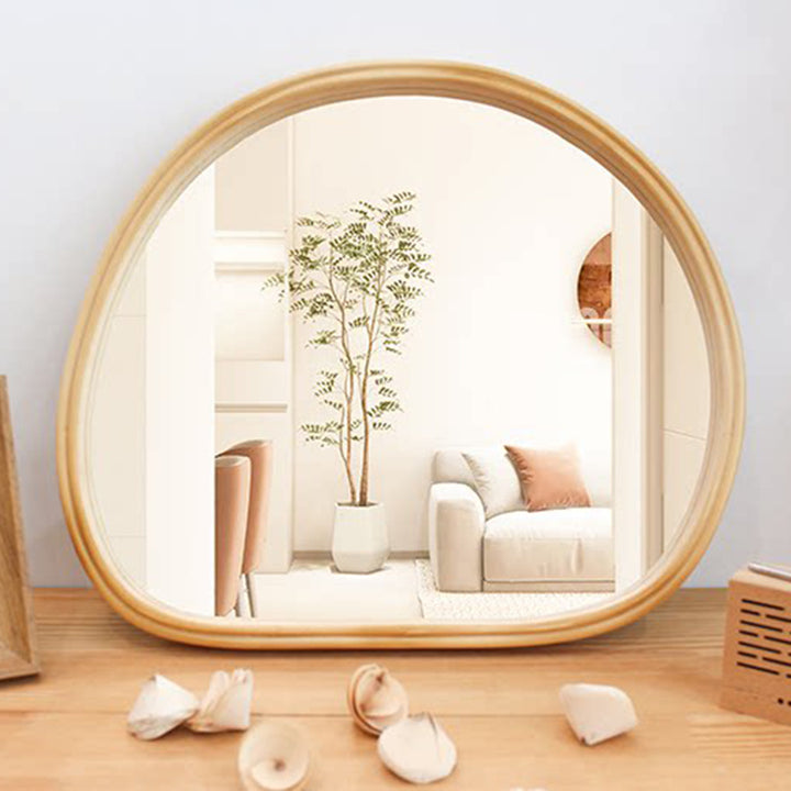 Moderner nordischer ovaler Wandspiegel aus Sperrholz aus Holz, Schmink- und Kosmetikspiegel für Badezimmer und Schlafzimmer 