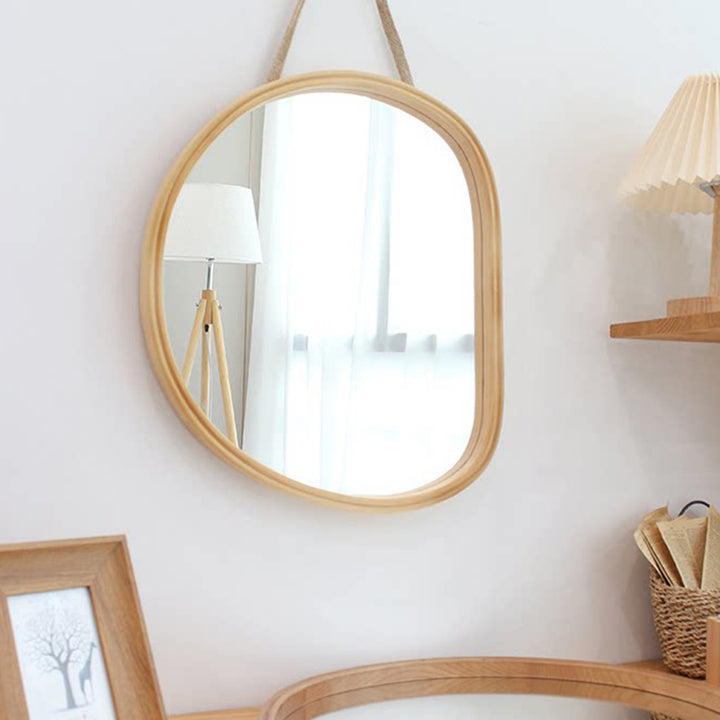 Moderner nordischer ovaler Wandspiegel aus Sperrholz aus Holz, Schmink- und Kosmetikspiegel für Badezimmer und Schlafzimmer 