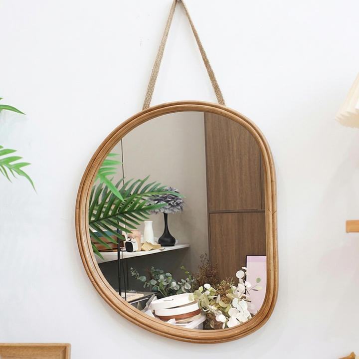 Moderner nordischer ovaler Wandspiegel aus Sperrholz aus Holz, Schmink- und Kosmetikspiegel für Badezimmer und Schlafzimmer 