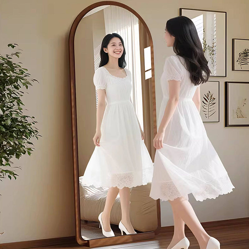 Contemporary Retro Pine &amp; MDF Glass Rectangular Full-Length Floor Mirror Freestanding &amp; Leaning Design For Bedroom &amp; Living Room