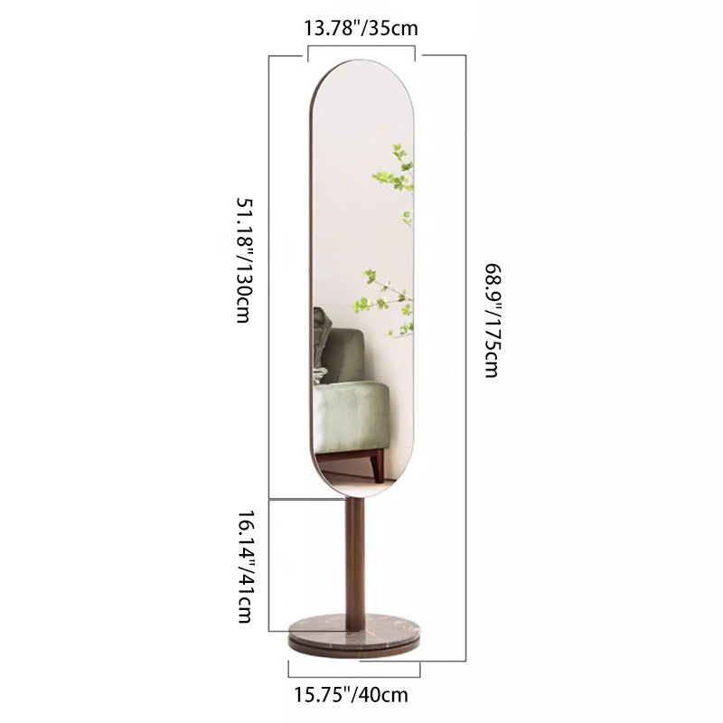 Modern Luxury Rubberwood Marble MDF Oval Rotating Full-Length Floor Mirror For Bedroom