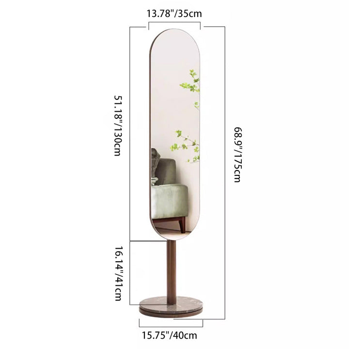 Modern Luxury Rubberwood Marble MDF Oval Rotating Full-Length Floor Mirror For Bedroom