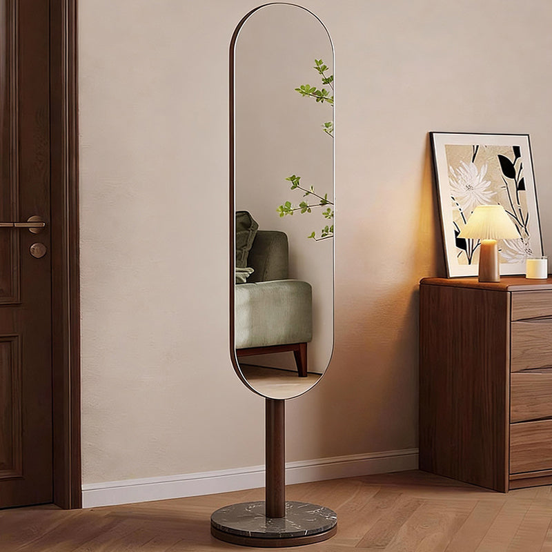 Modern Luxury Rubberwood Marble MDF Oval Rotating Full-Length Floor Mirror For Bedroom