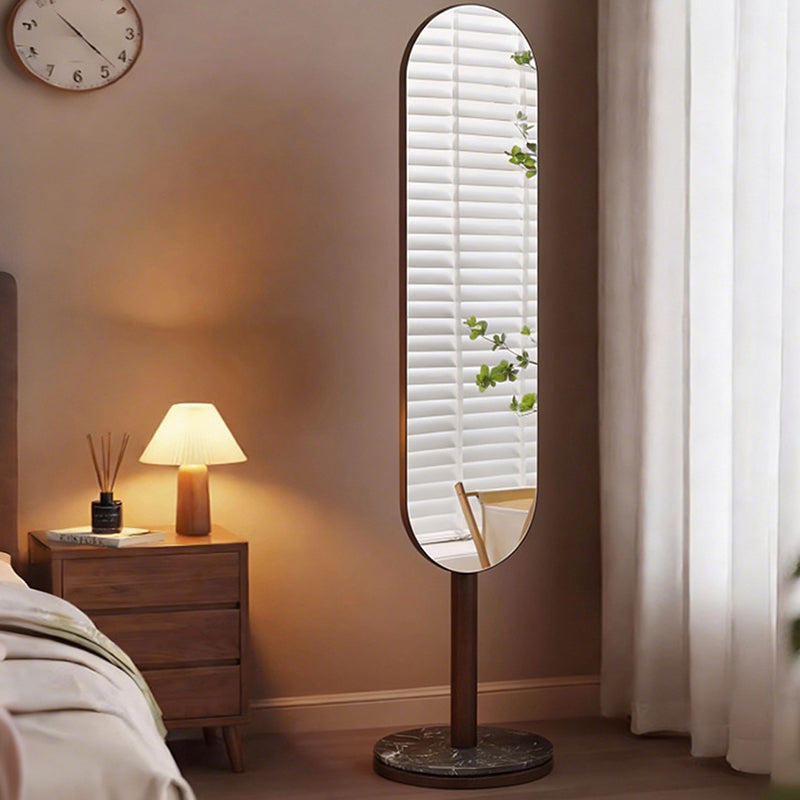 Modern Luxury Rubberwood Marble MDF Oval Rotating Full-Length Floor Mirror For Bedroom