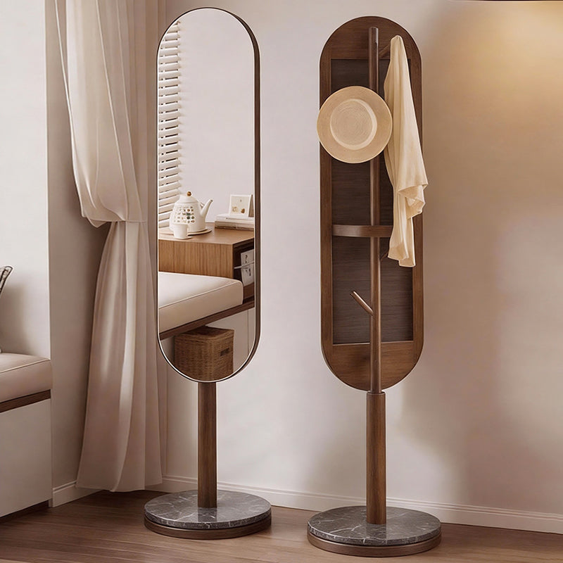 Modern Luxury Rubberwood Marble MDF Oval Rotating Full-Length Floor Mirror For Bedroom