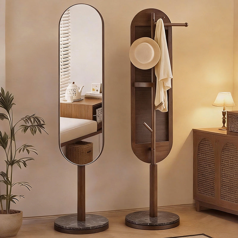 Modern Luxury Rubberwood Marble MDF Oval Rotating Full-Length Floor Mirror For Bedroom