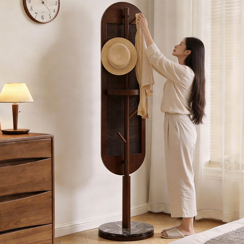 Modern Luxury Rubberwood Marble MDF Oval Rotating Full-Length Floor Mirror For Bedroom
