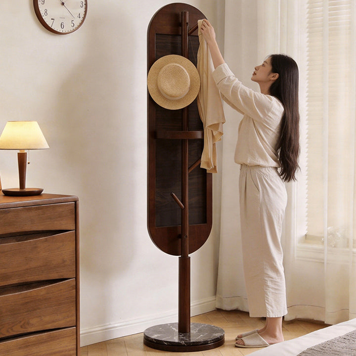 Modern Luxury Rubberwood Marble MDF Oval Rotating Full-Length Floor Mirror For Bedroom